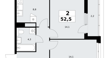 2-к. квартира, 52&nbsp;м²