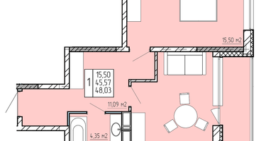 1-к. квартира, 48&nbsp;м²