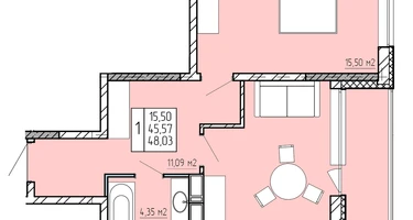 1-к. квартира, 48 м²