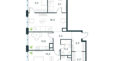 4-к. квартира, 89&nbsp;м²