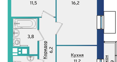 2-к. квартира, 55&nbsp;м²