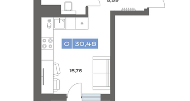 1-к. квартира, 30&nbsp;м²