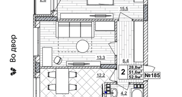 2-к. квартира, 52 м²