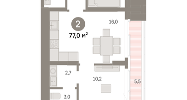 2-к. квартира, 77&nbsp;м²
