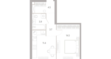 1-к. квартира, 38&nbsp;м²