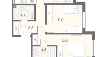 2-к. квартира, 56 м²
