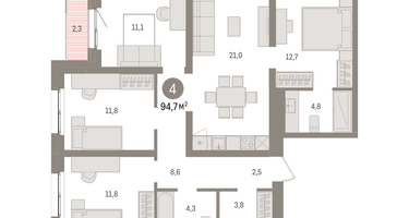 4-к. квартира, 94 м²