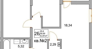2-к. квартира, 61&nbsp;м²