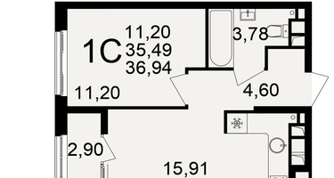 1-к. квартира, 35&nbsp;м²