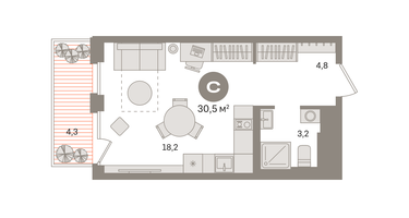 Студия, 30&nbsp;м²