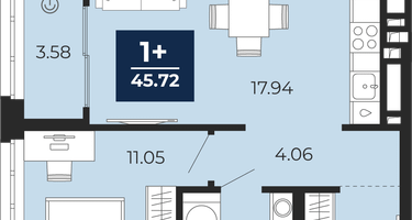 1-к. квартира, 43&nbsp;м²