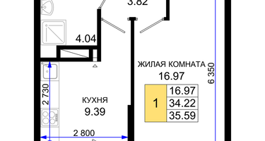 1-к. квартира, 35 м²