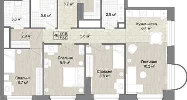 Студия, 70 м²