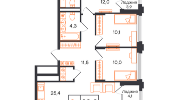 3-к. квартира, 88&nbsp;м²
