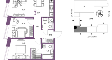 3-к. квартира, 57&nbsp;м²