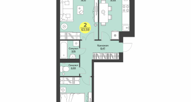 2-к. квартира, 59&nbsp;м²