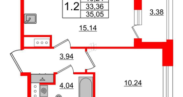 1-к. квартира, 33&nbsp;м²