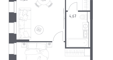 1-к. квартира, 44&nbsp;м²