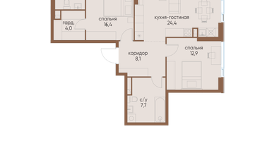 2-к. квартира, 79 м²