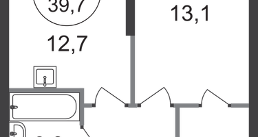 1-к. квартира, 39 м²