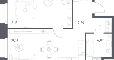 1-к. квартира, 48&nbsp;м²