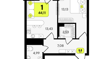 1-к. квартира, 44&nbsp;м²