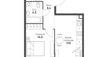 1-к. квартира, 43&nbsp;м²