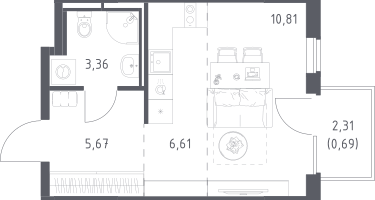 Студия, 27&nbsp;м²