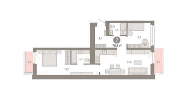 2-к. квартира, 70 м²