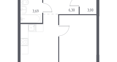 1-к. квартира, 40&nbsp;м²
