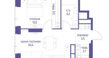 1-к. квартира, 48&nbsp;м²