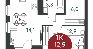 1-к. квартира, 41&nbsp;м²