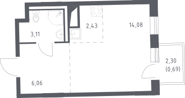 Студия, 26&nbsp;м²