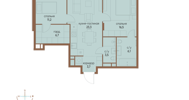 2-к. квартира, 71 м²