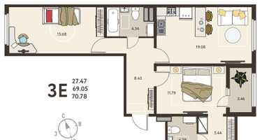 2-к. квартира, 70 м²