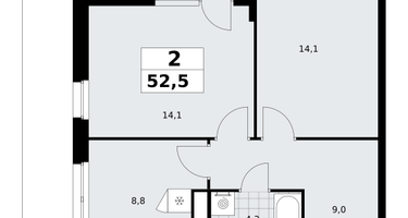 2-к. квартира, 52 м²
