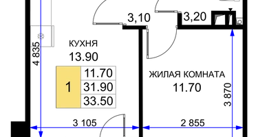 1-к. квартира, 33&nbsp;м²