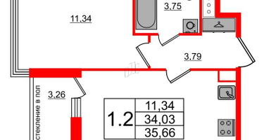 1-к. квартира, 34&nbsp;м²