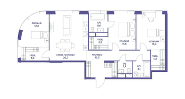 3-к. квартира, 111&nbsp;м²