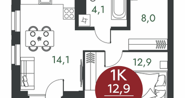 1-к. квартира, 41&nbsp;м²