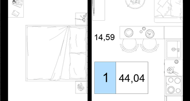 2-к. квартира, 44&nbsp;м²