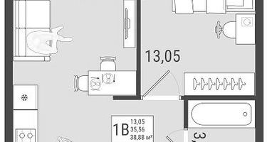 1-к. квартира, 37&nbsp;м²