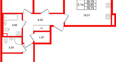 3-к. квартира, 76 м²