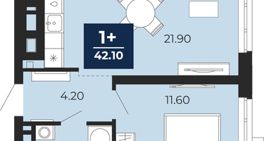 1-к. квартира, 42 м²