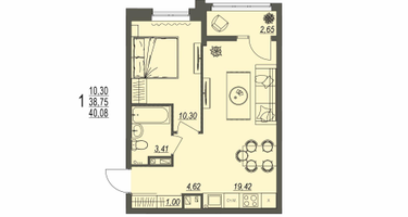 1-к. квартира, 40 м²