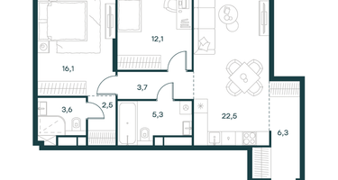 2-к. квартира, 72&nbsp;м²