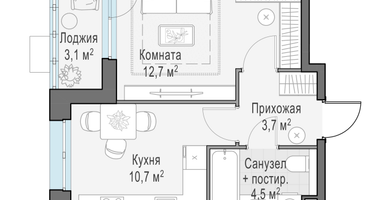 1-к. квартира, 31&nbsp;м²