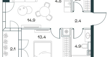 2-к. квартира, 45&nbsp;м²