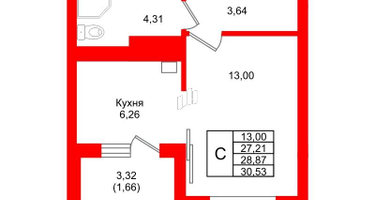 Студия, 28&nbsp;м²