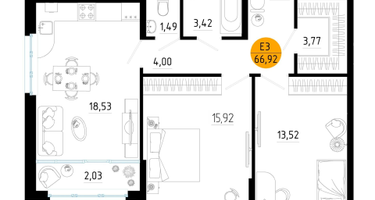 2-к. квартира, 66&nbsp;м²